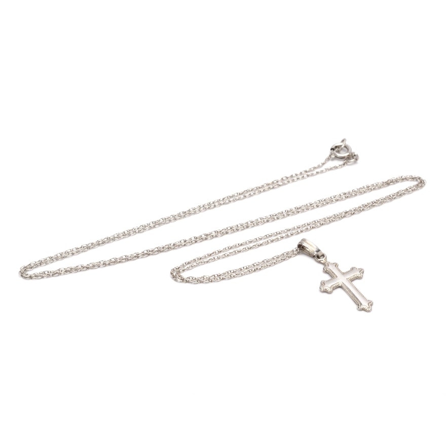 14K White Gold Cross Pendant Necklace