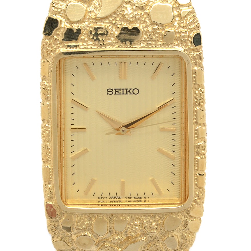 Seiko 10K Yellow Gold Nugget Style Wristwatch