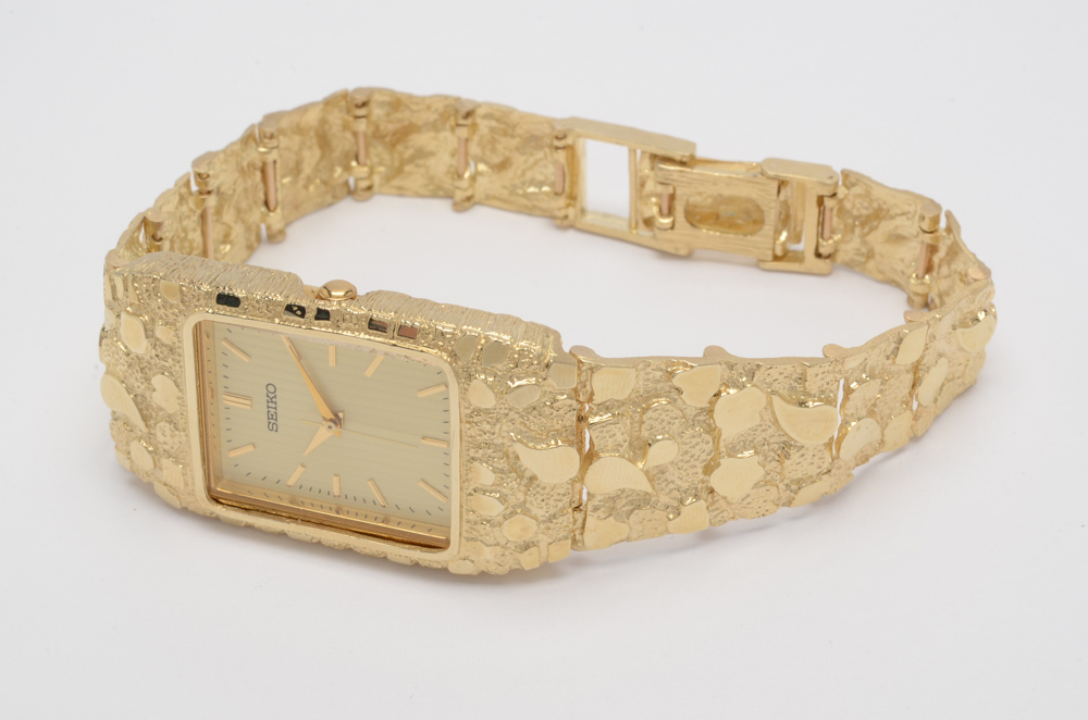 Seiko 10K Yellow Gold Nugget Style Watch