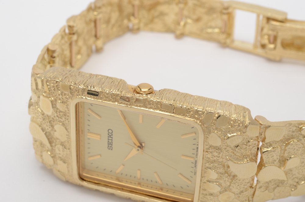 Seiko 10K Yellow Gold Nugget Style Watch