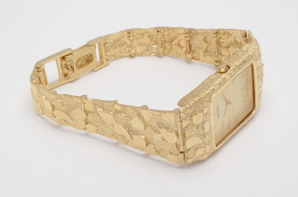 Seiko 10K Yellow Gold Nugget Style Watch