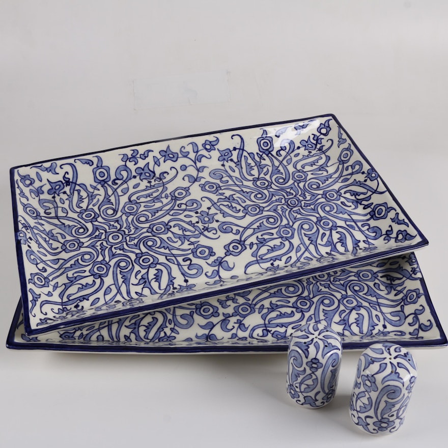 Hand-Painted Moroccan Serving Trays and Shakers