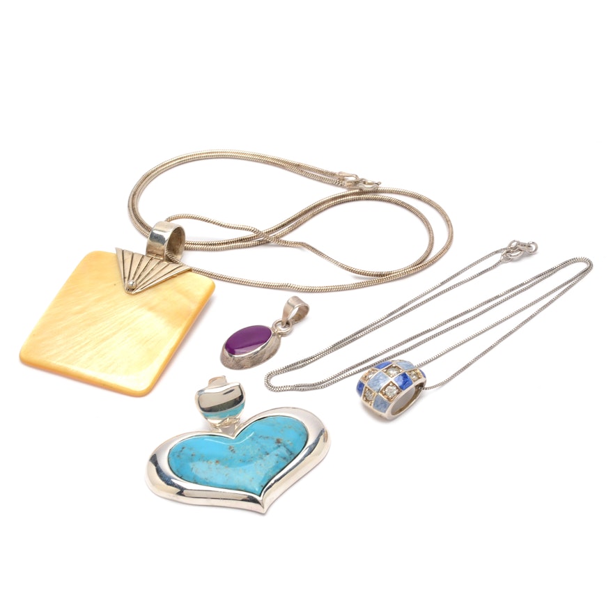Assorted Sterling Silver Gemstone Necklaces and Pendants