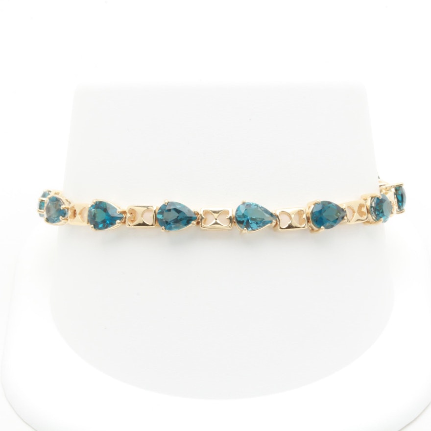 14K Yellow Gold Blue Topaz Bracelet