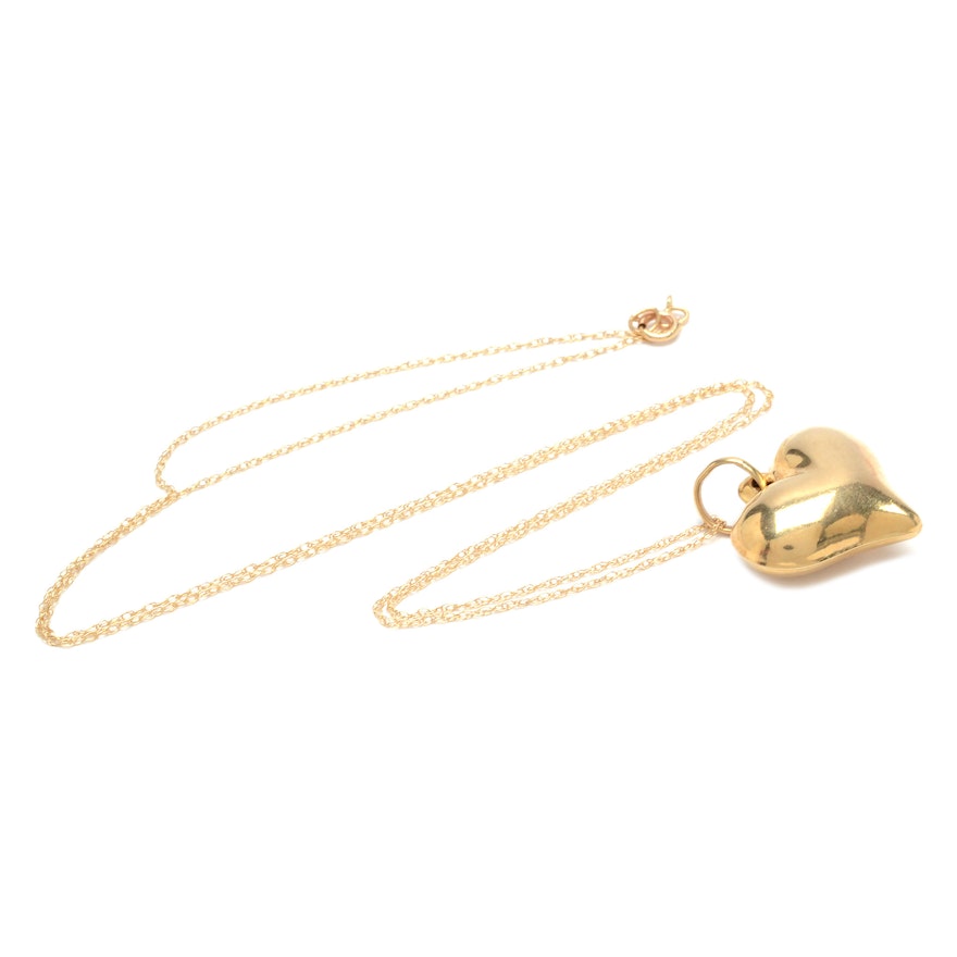 14K Yellow Gold Heart Pendant Necklace