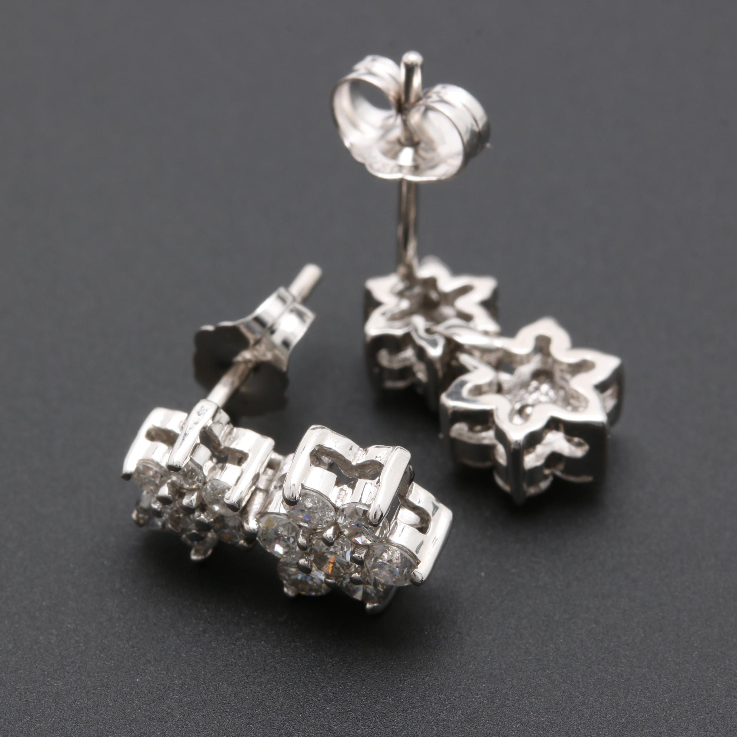 14K White Gold 0.95 CTW Diamond Earrings