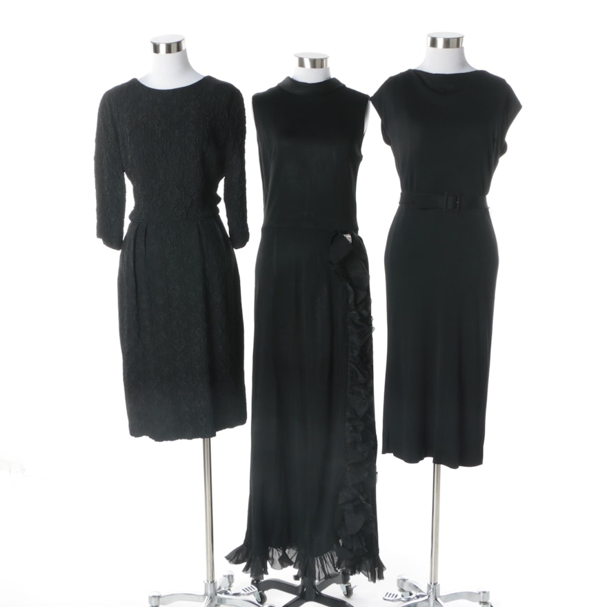 1960s and 1970s Vintage Slinky Black Cocktail Dresses