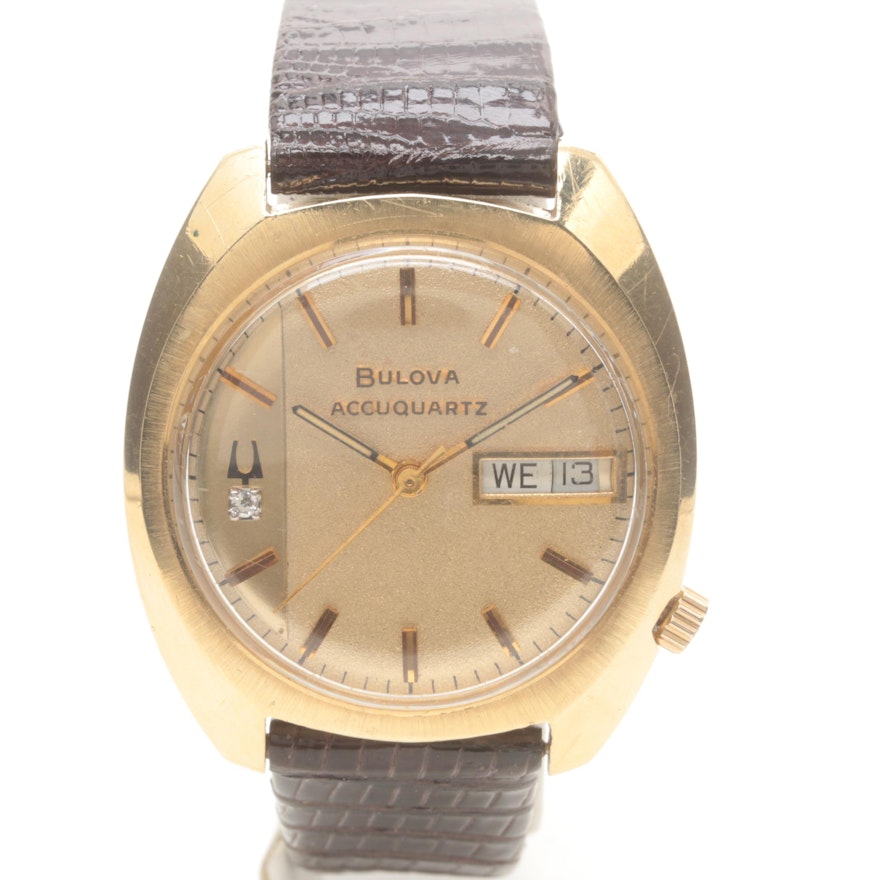 Bulova 14K Yellow Gold and Stainless Steel Diamond Wristwatch