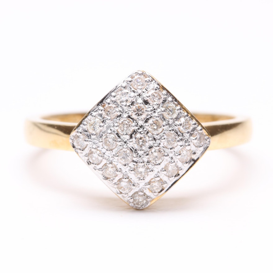 14K Yellow Gold Diamond Cluster Ring