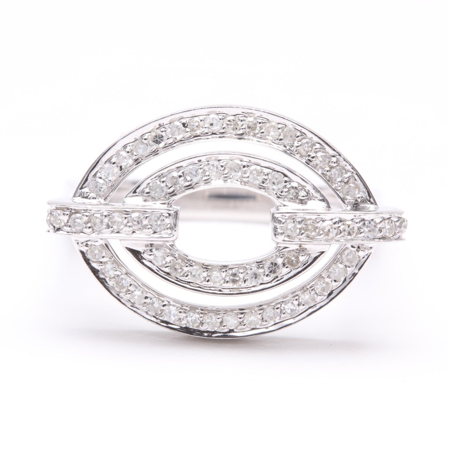 14K White Gold Diamond Squared Shank Ring