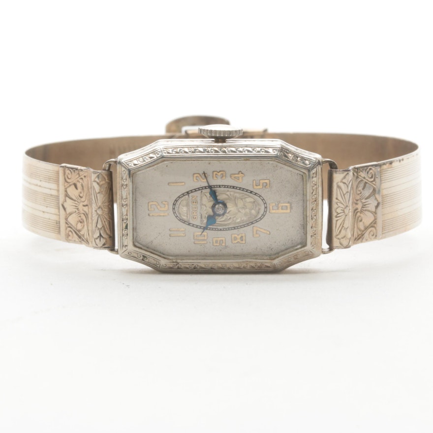 Circa 1930s Gruen Stem Wind Cartouche Gold Filled Wristwatch