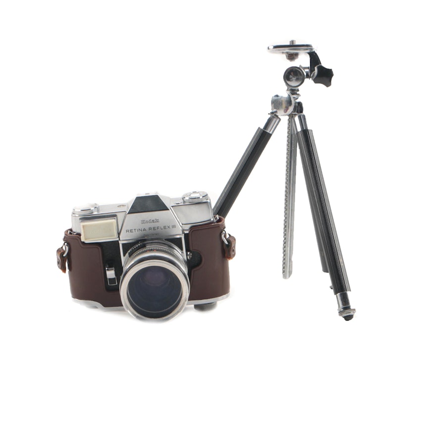 Kodak Retina Reflex III Camera and Tabletop Tripod