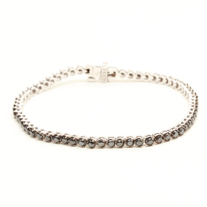 14K White Gold Black 2.00 CTW Diamond Tennis Bracelet