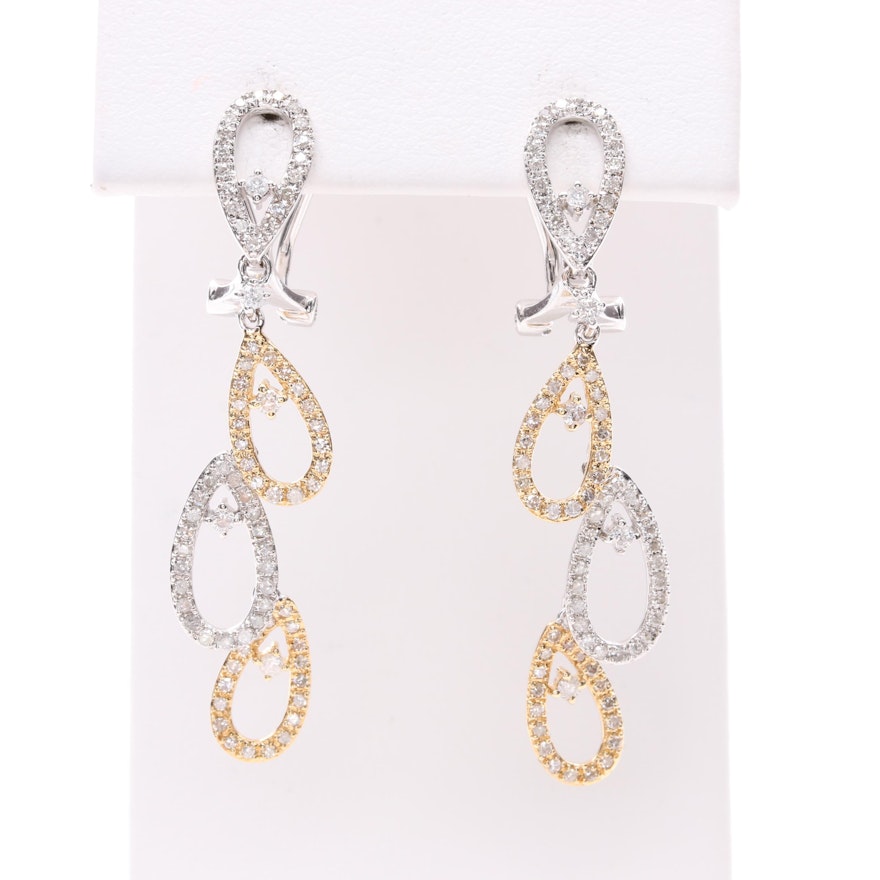 14K White and Yellow Gold Diamond Earrings