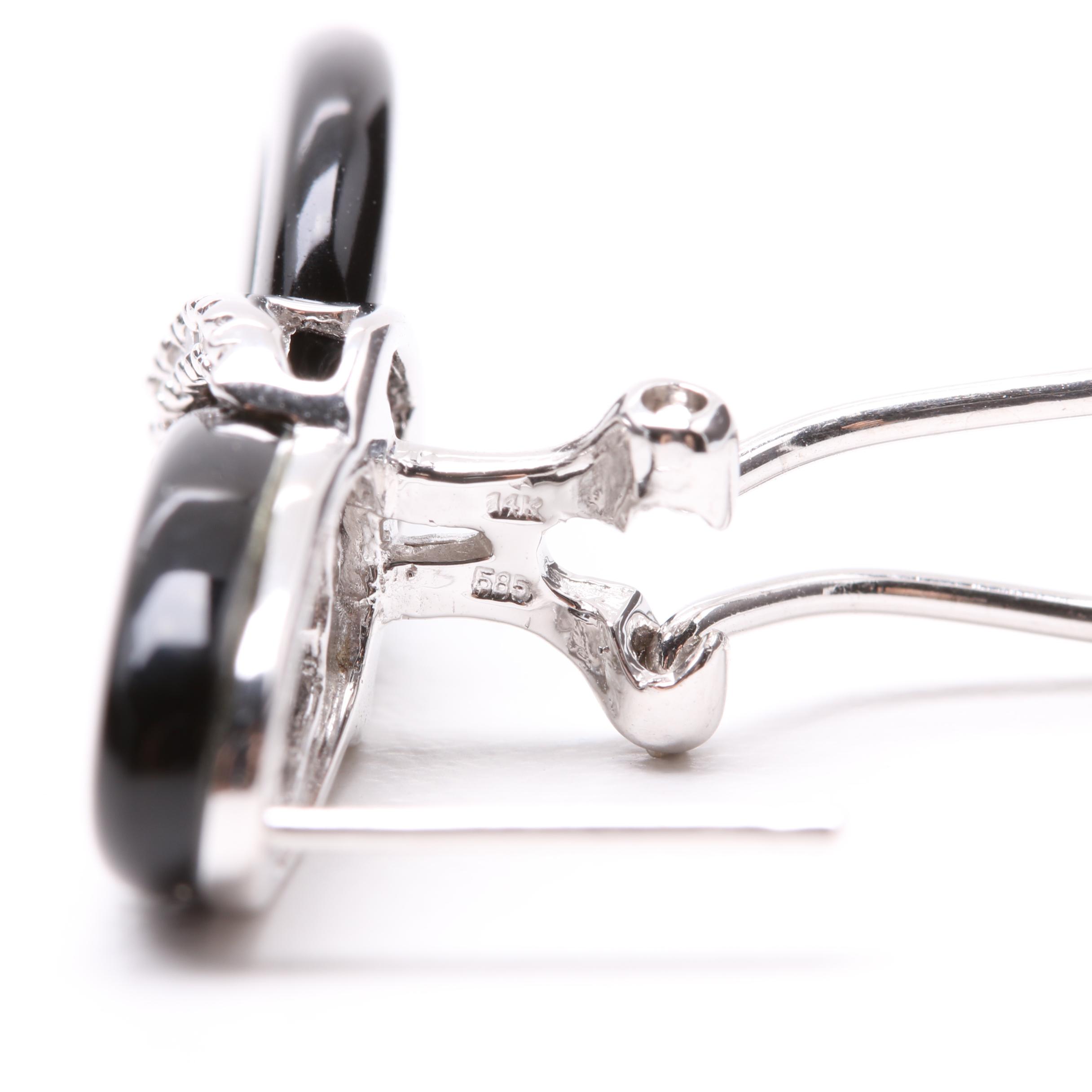 14K White Gold Imitation Onyx and Diamond Earrings