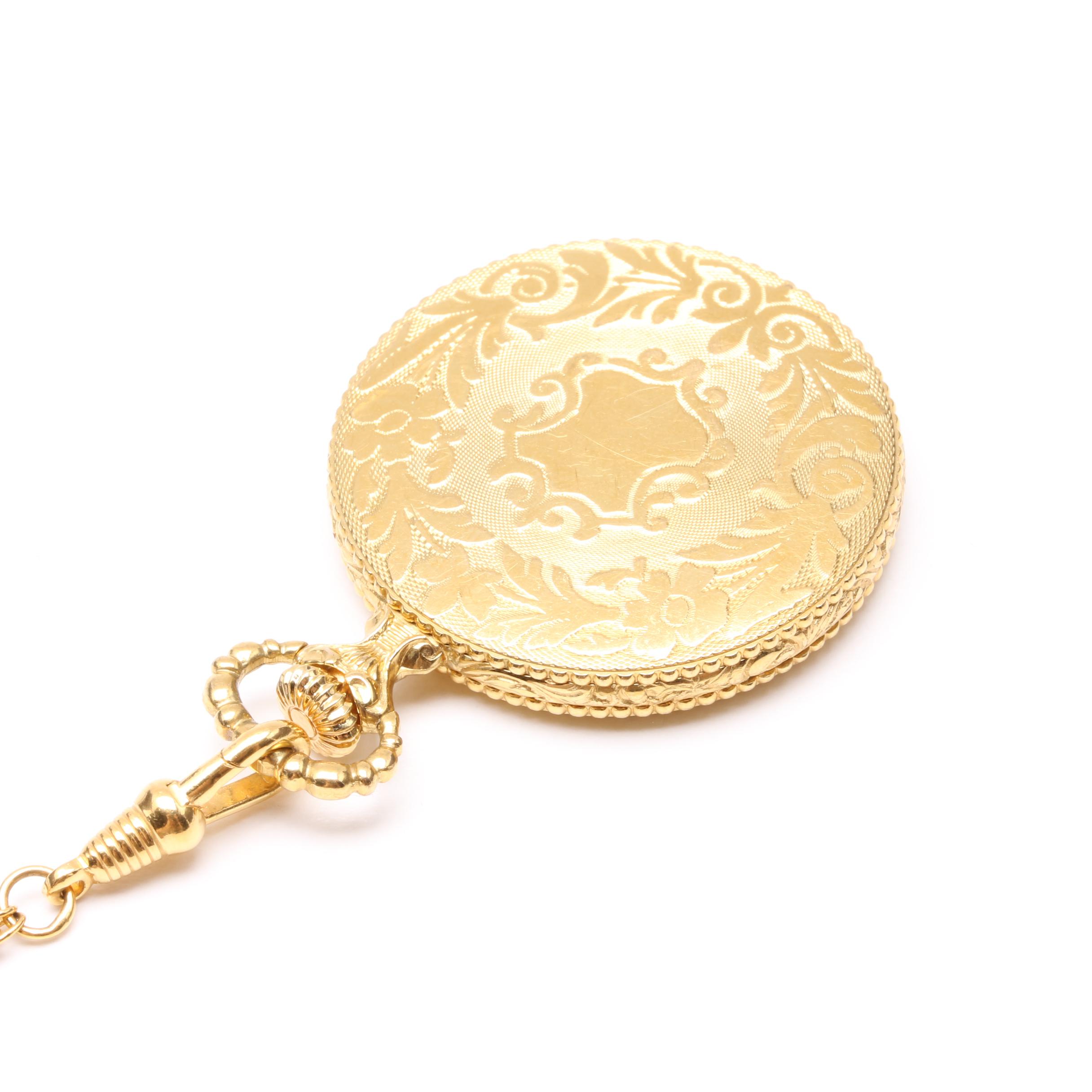 Bucherer Gold-Tone Worldwide Flag Pocket Watch with Chain