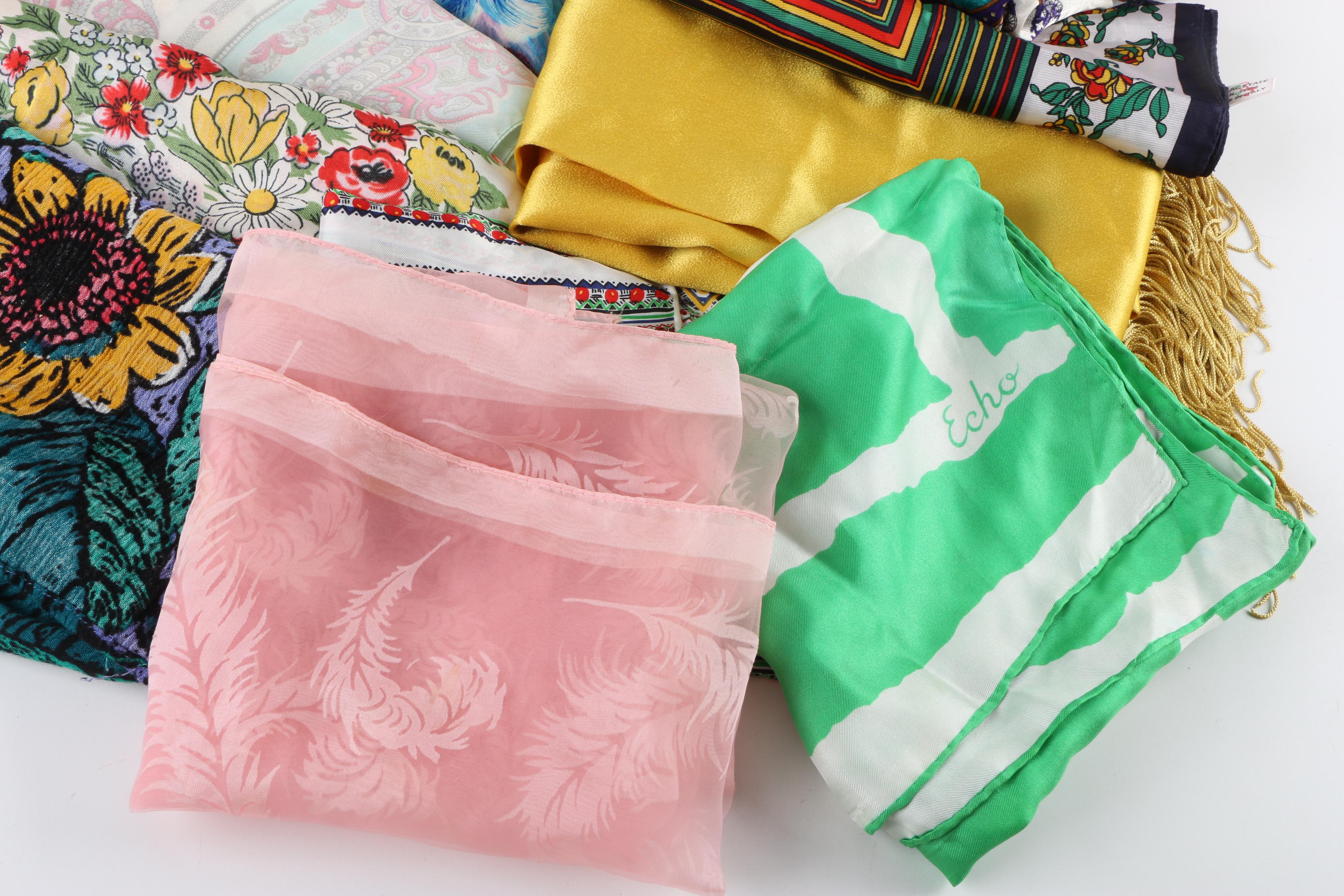 Vintage and Contemporary Scarves Including Yves Saint Laurent and Echo