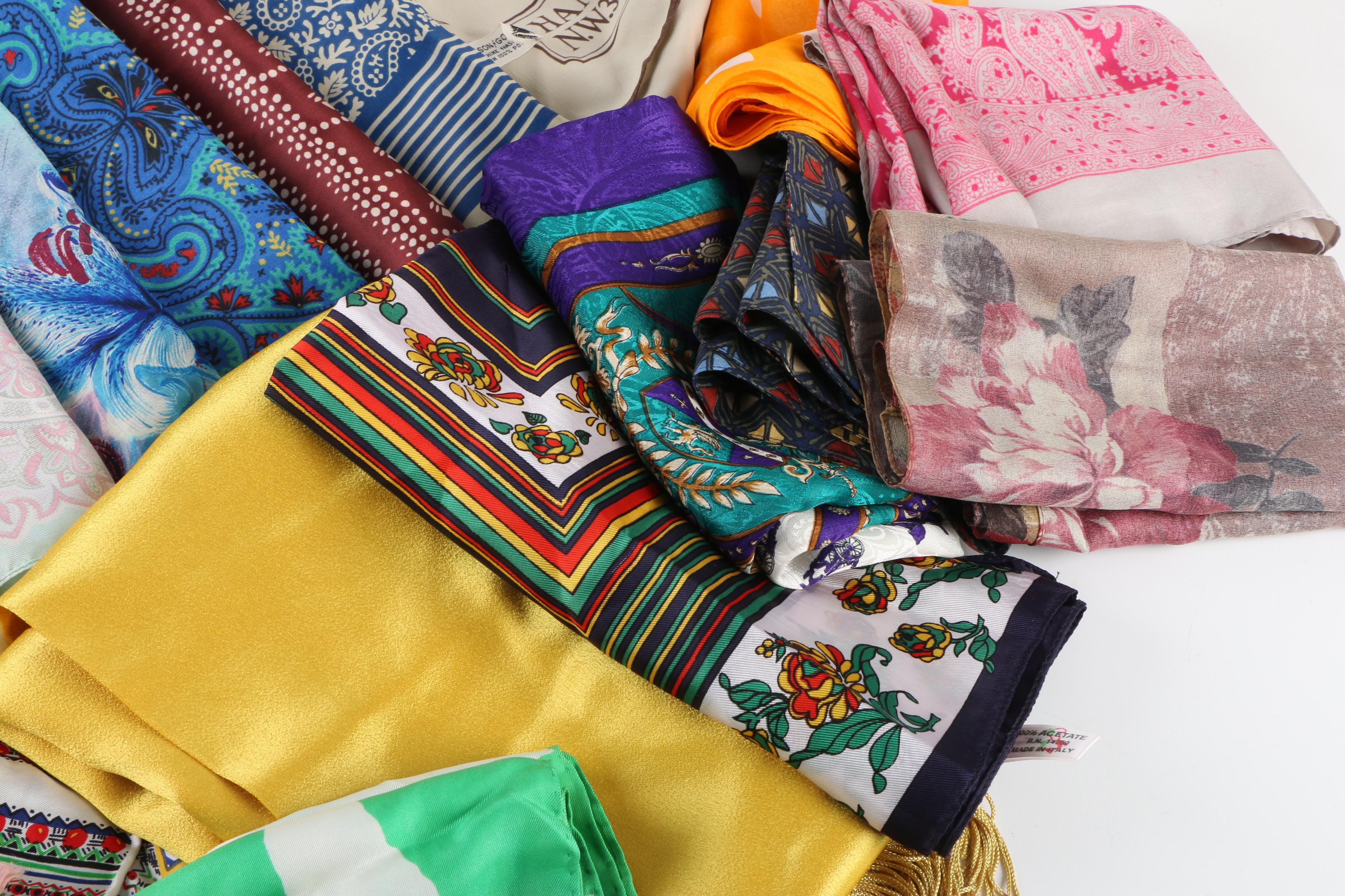 Vintage and Contemporary Scarves Including Yves Saint Laurent and Echo