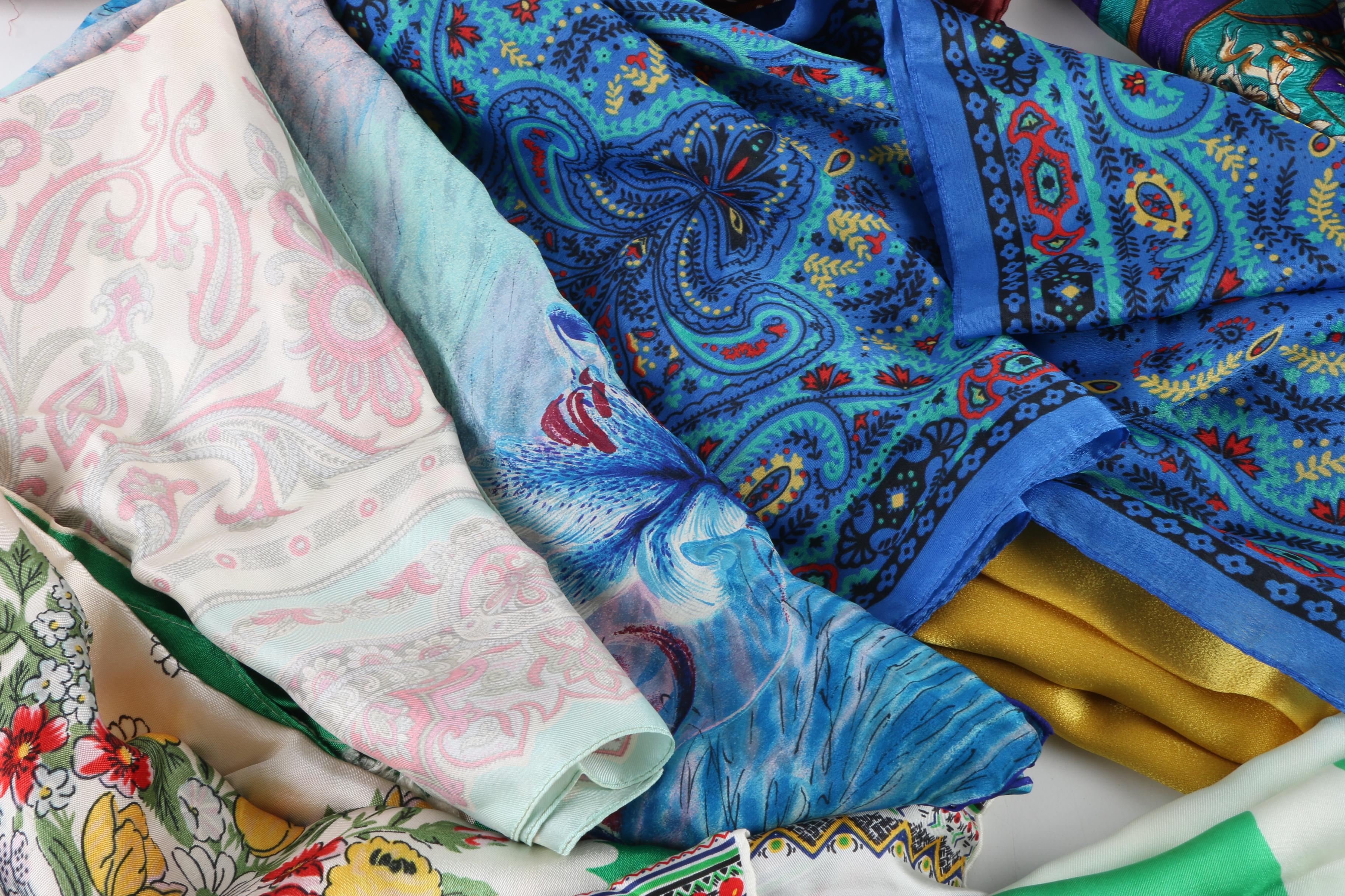 Vintage and Contemporary Scarves Including Yves Saint Laurent and Echo