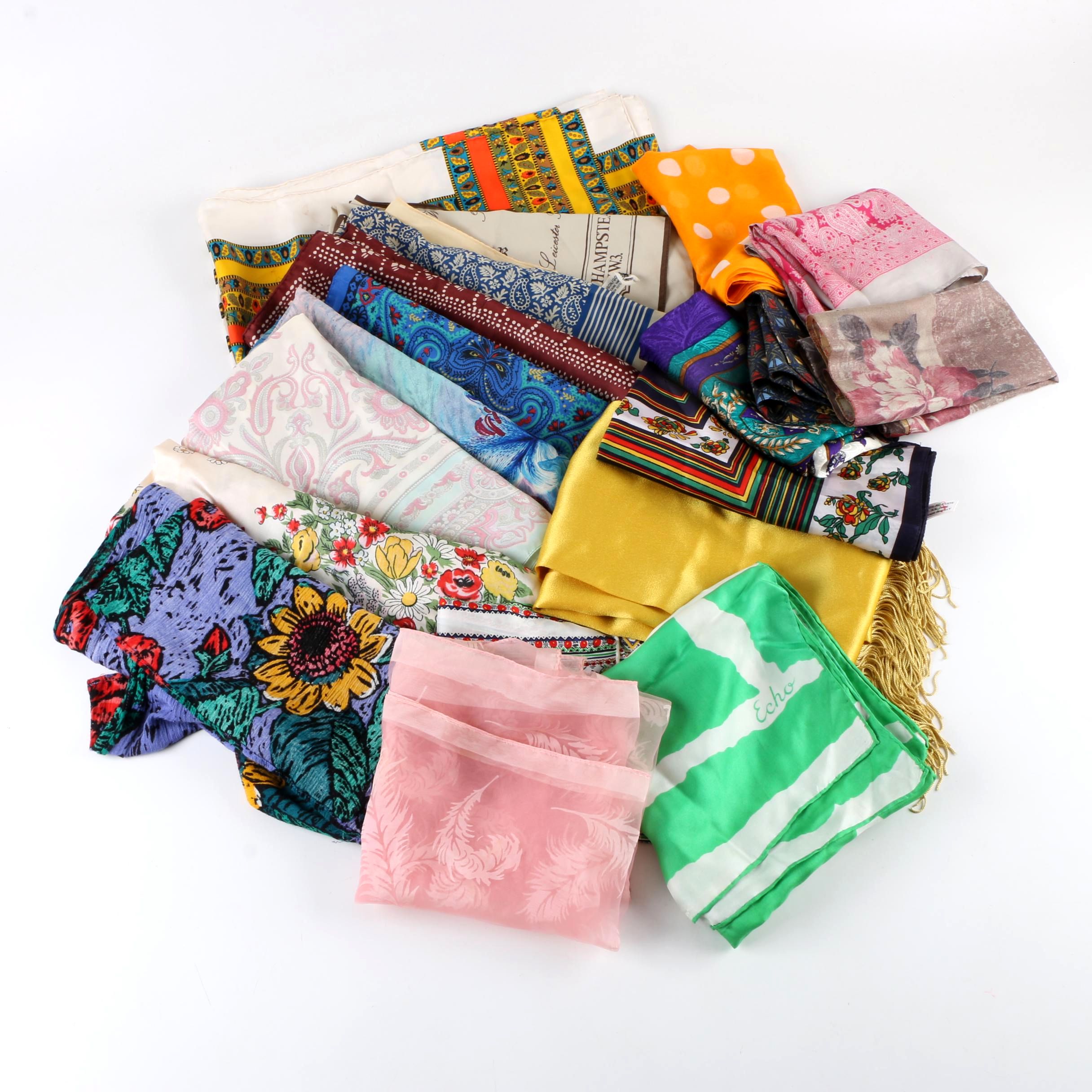 Vintage and Contemporary Scarves Including Yves Saint Laurent and Echo