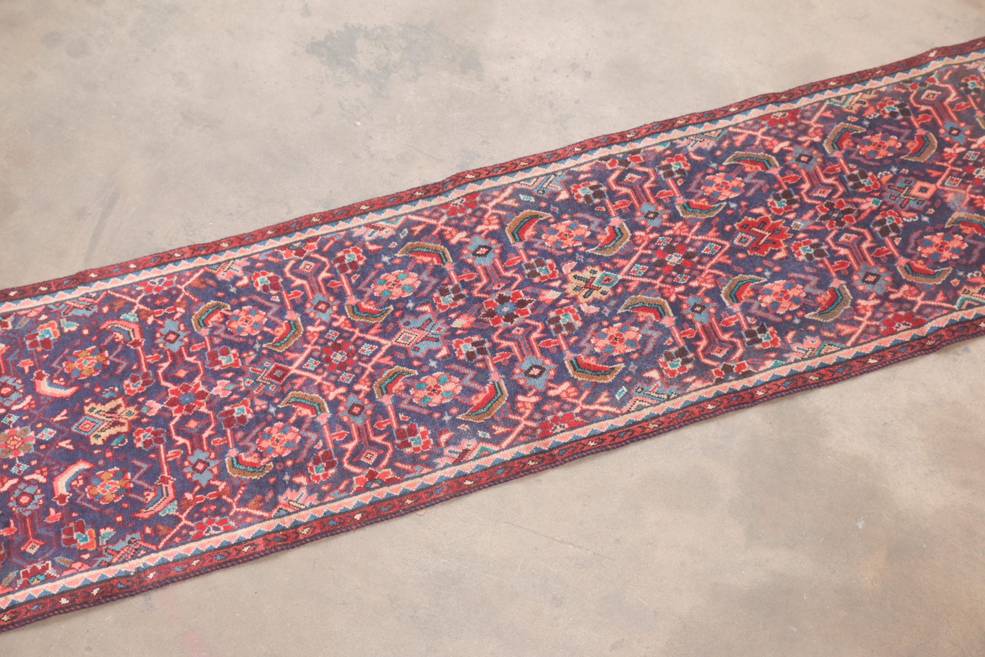 Hand-Knotted Persian Hamadan Wool Carpet Runner