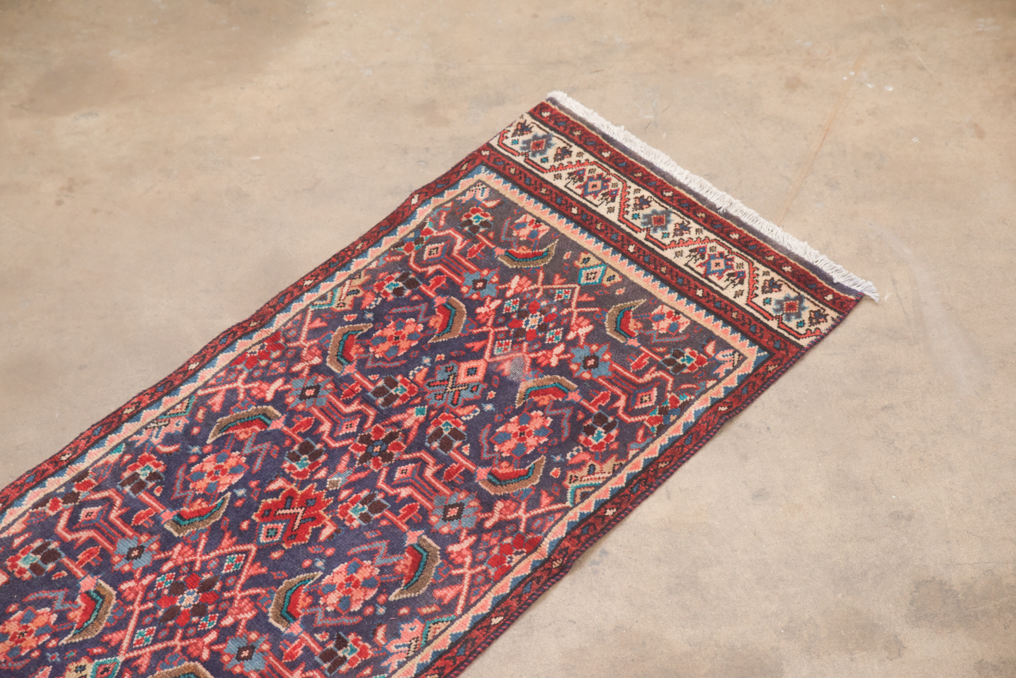 Hand-Knotted Persian Hamadan Wool Carpet Runner