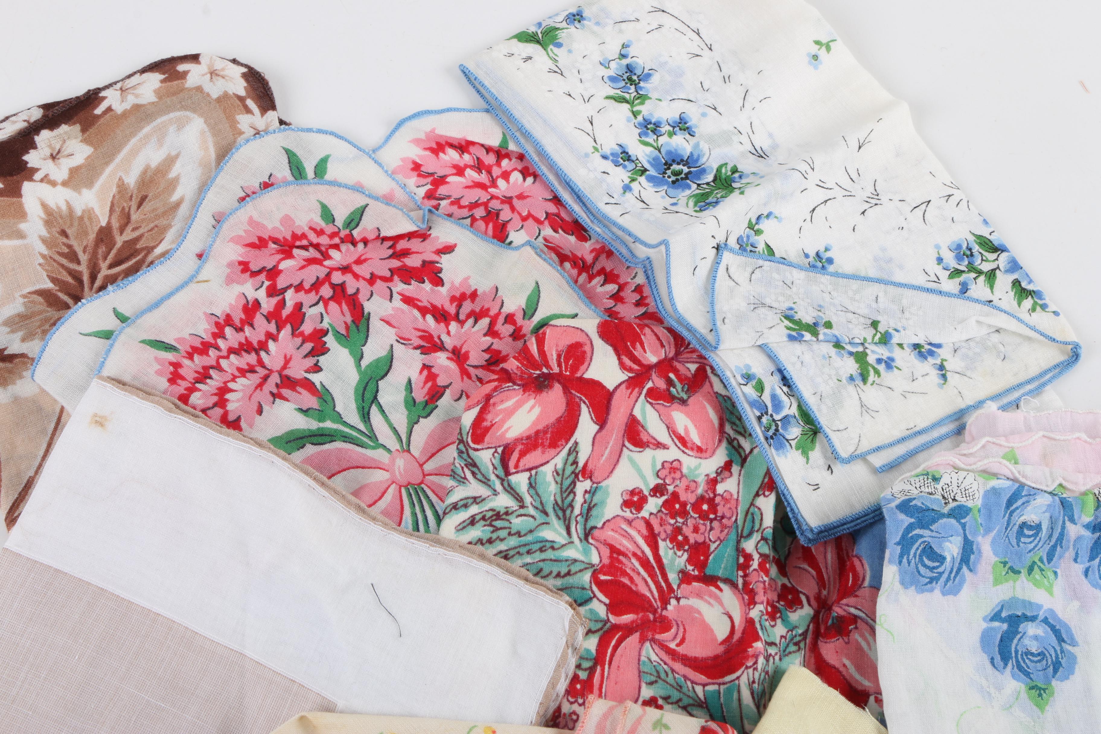 Women's Vintage Handkerchiefs Including Crochet, Embroidery and Floral Prints