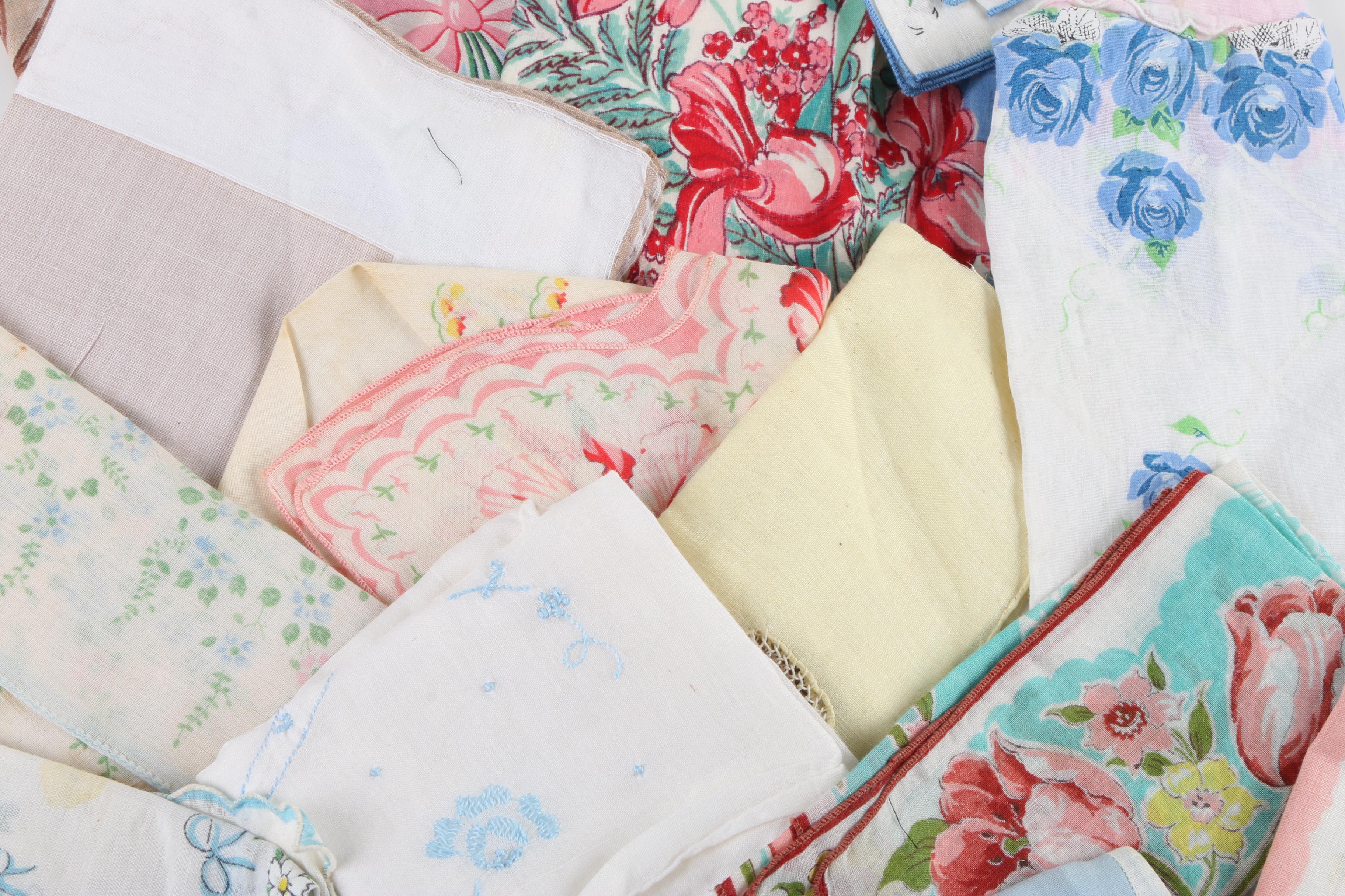 Women's Vintage Handkerchiefs Including Crochet, Embroidery and Floral Prints