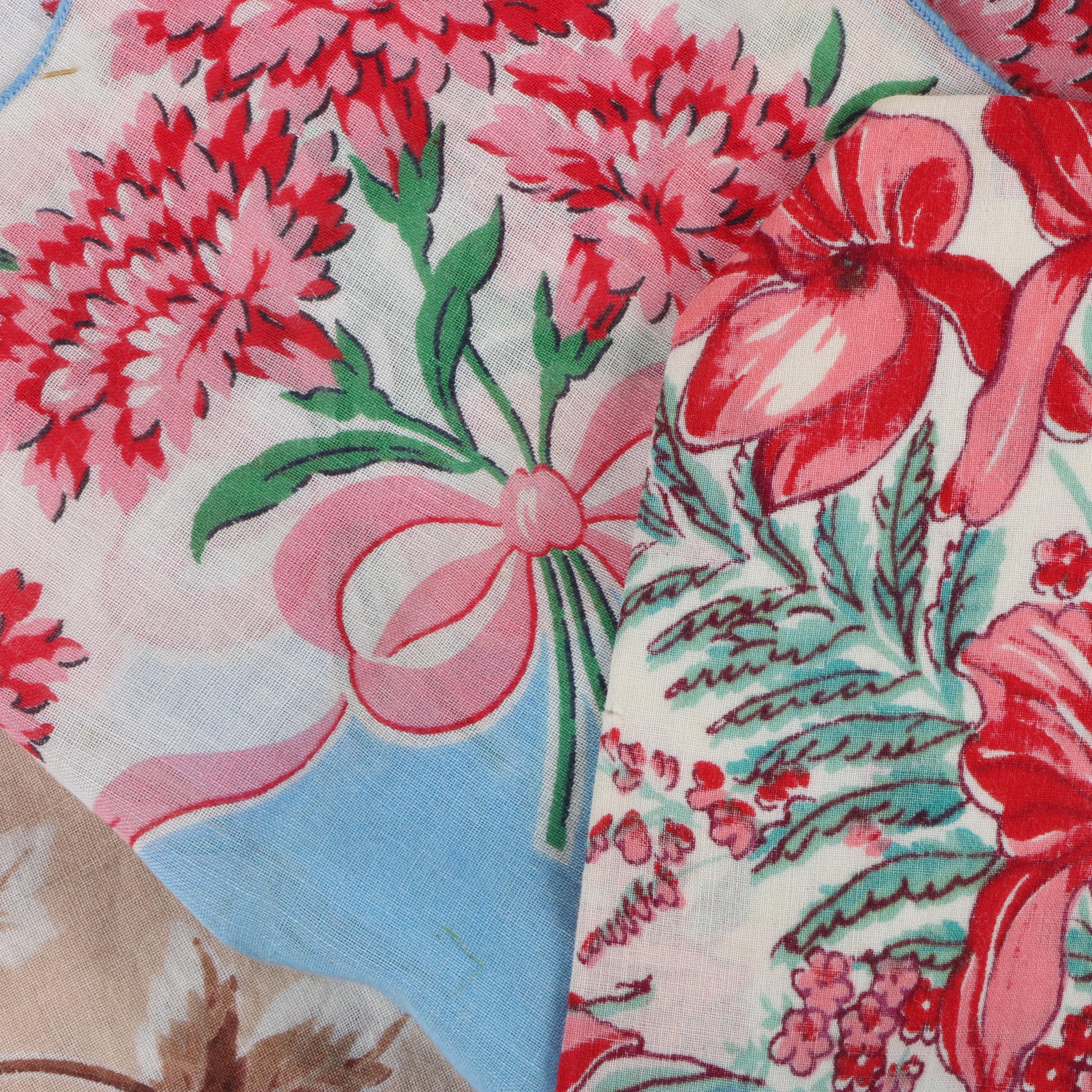 Women's Vintage Handkerchiefs Including Crochet, Embroidery and Floral Prints