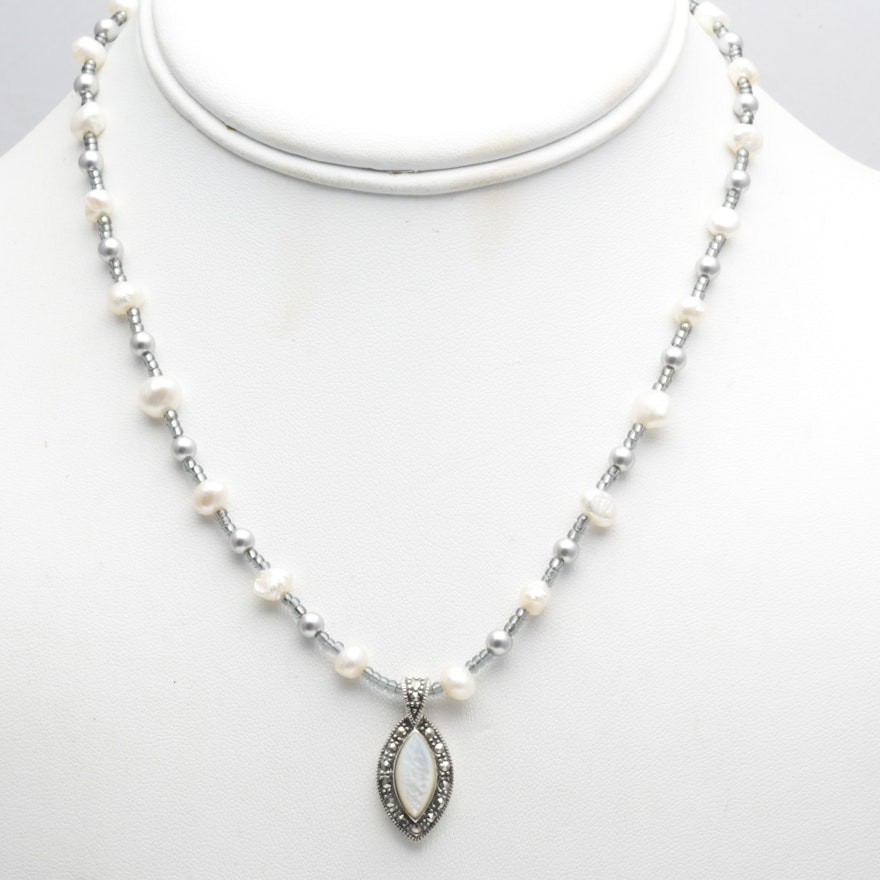 Vintage Collection Of Vintage Pearl Necklaces Including Silver, Mother of Pearl,