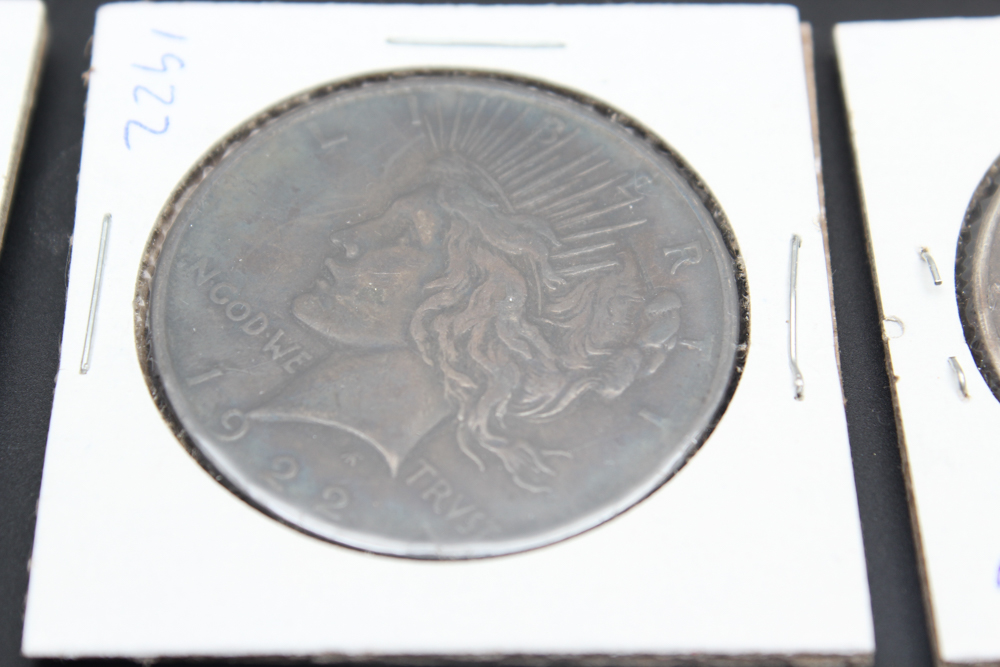 1922, (2) 1923, and 1925 Peace Silver Dollars