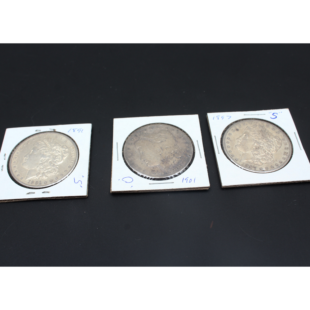 Morgan Silver Dollars from 1891-S, 1897-S and 1901