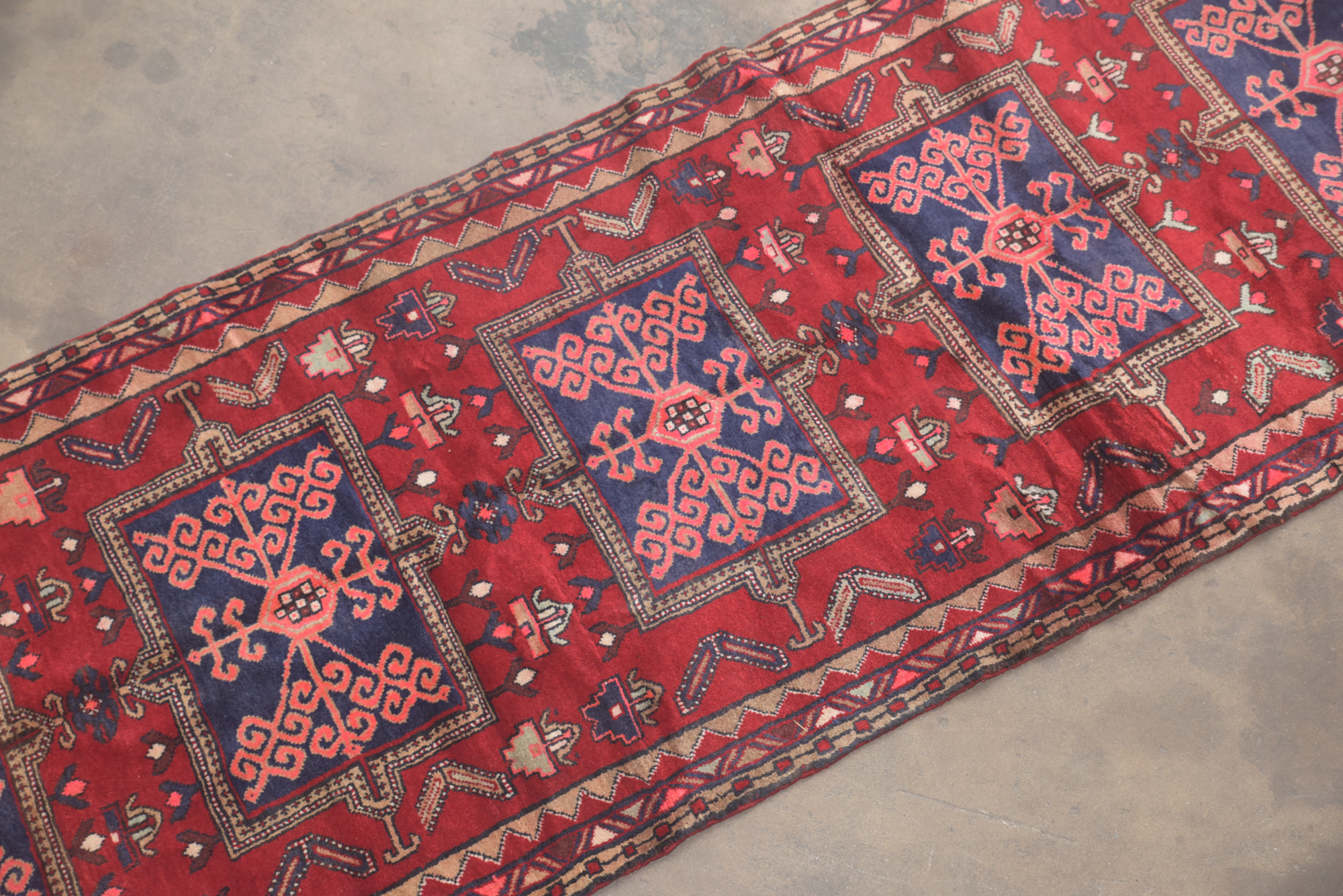 Hand-Knotted Persian Heriz Wool Carpet Runner