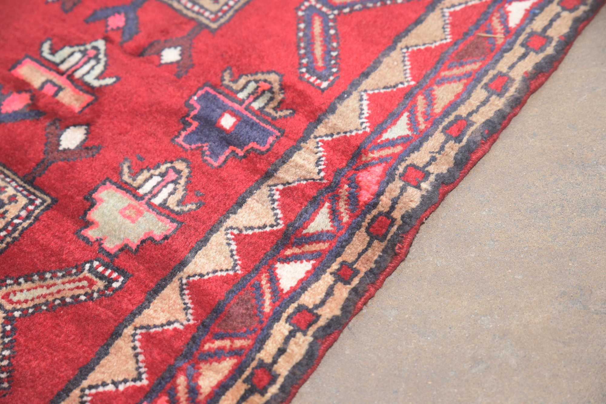 Hand-Knotted Persian Heriz Wool Carpet Runner