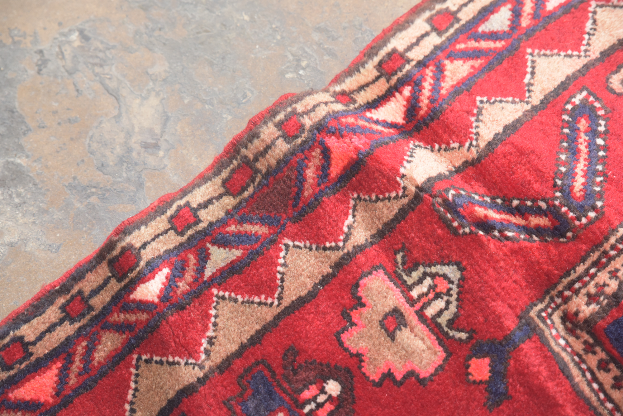 Hand-Knotted Persian Heriz Wool Carpet Runner