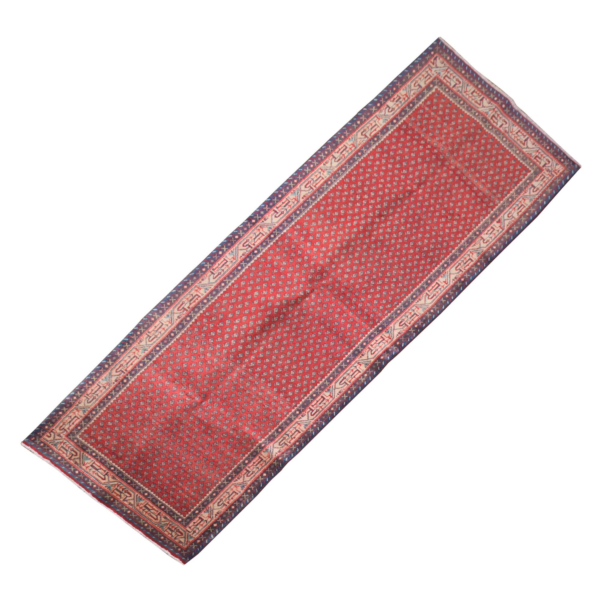 Hand-Knotted Persian Hamadan Mir-a-Boteh Wool Carpet Runner