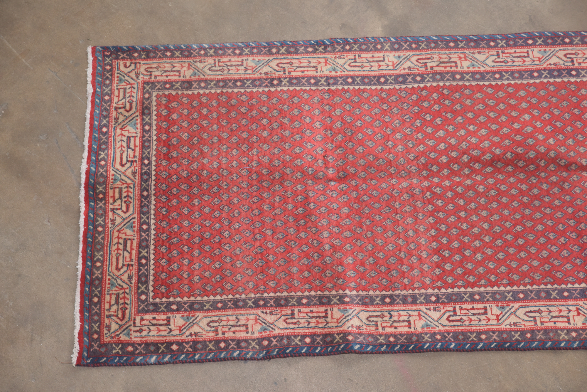 Hand-Knotted Persian Hamadan Mir-a-Boteh Wool Carpet Runner