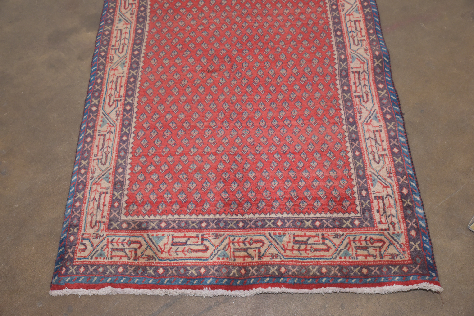 Hand-Knotted Persian Hamadan Mir-a-Boteh Wool Carpet Runner