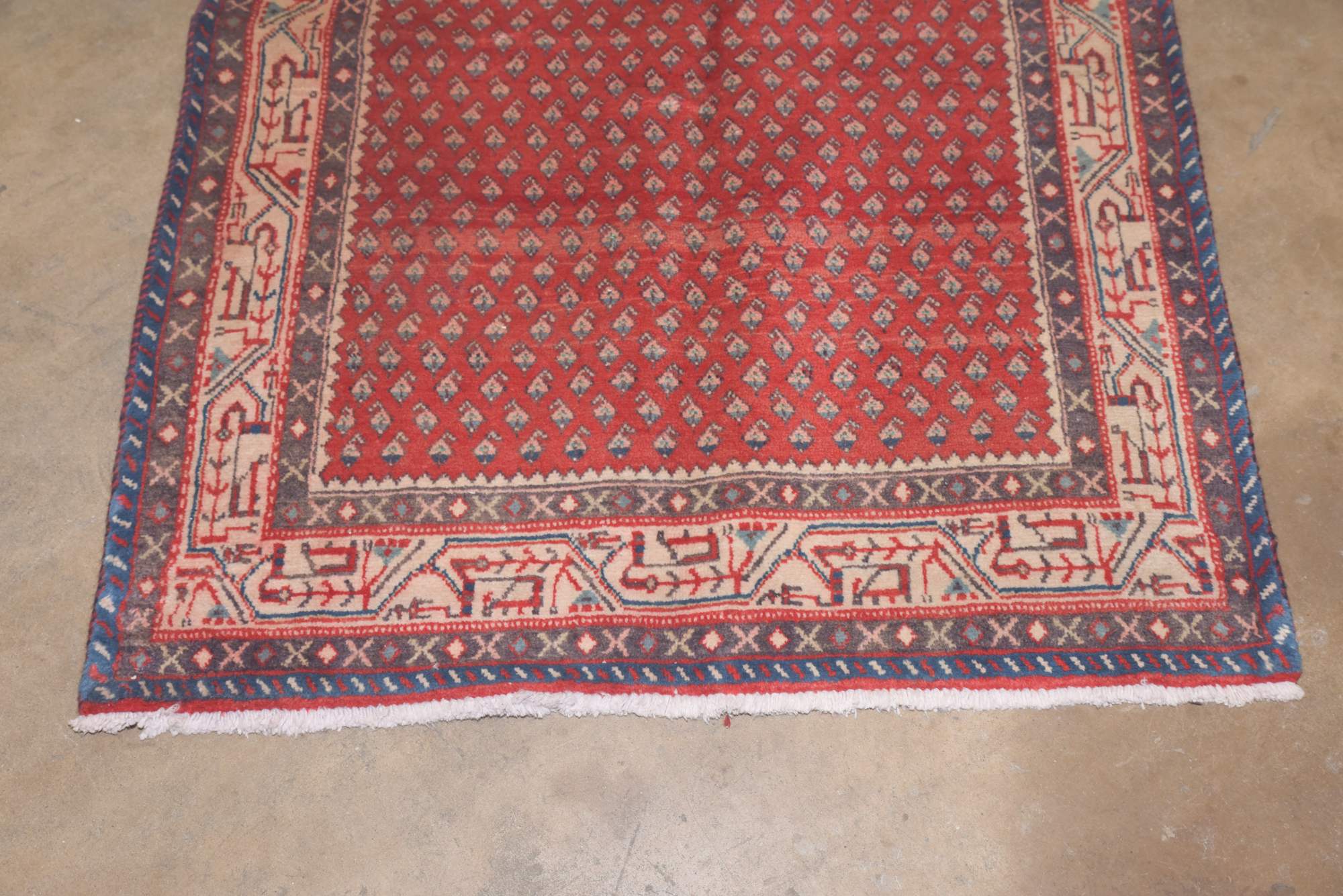 Hand-Knotted Persian Hamadan Mir-a-Boteh Wool Carpet Runner