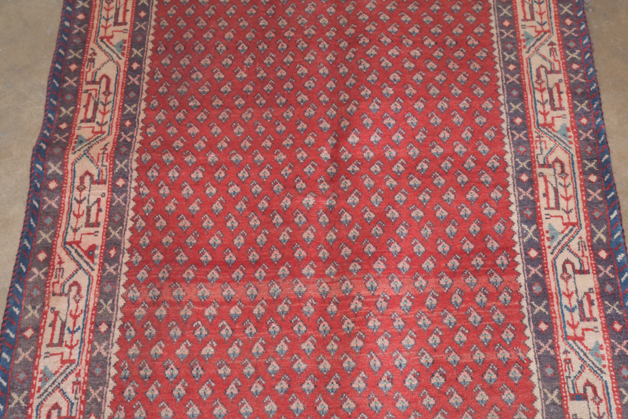 Hand-Knotted Persian Hamadan Mir-a-Boteh Wool Carpet Runner