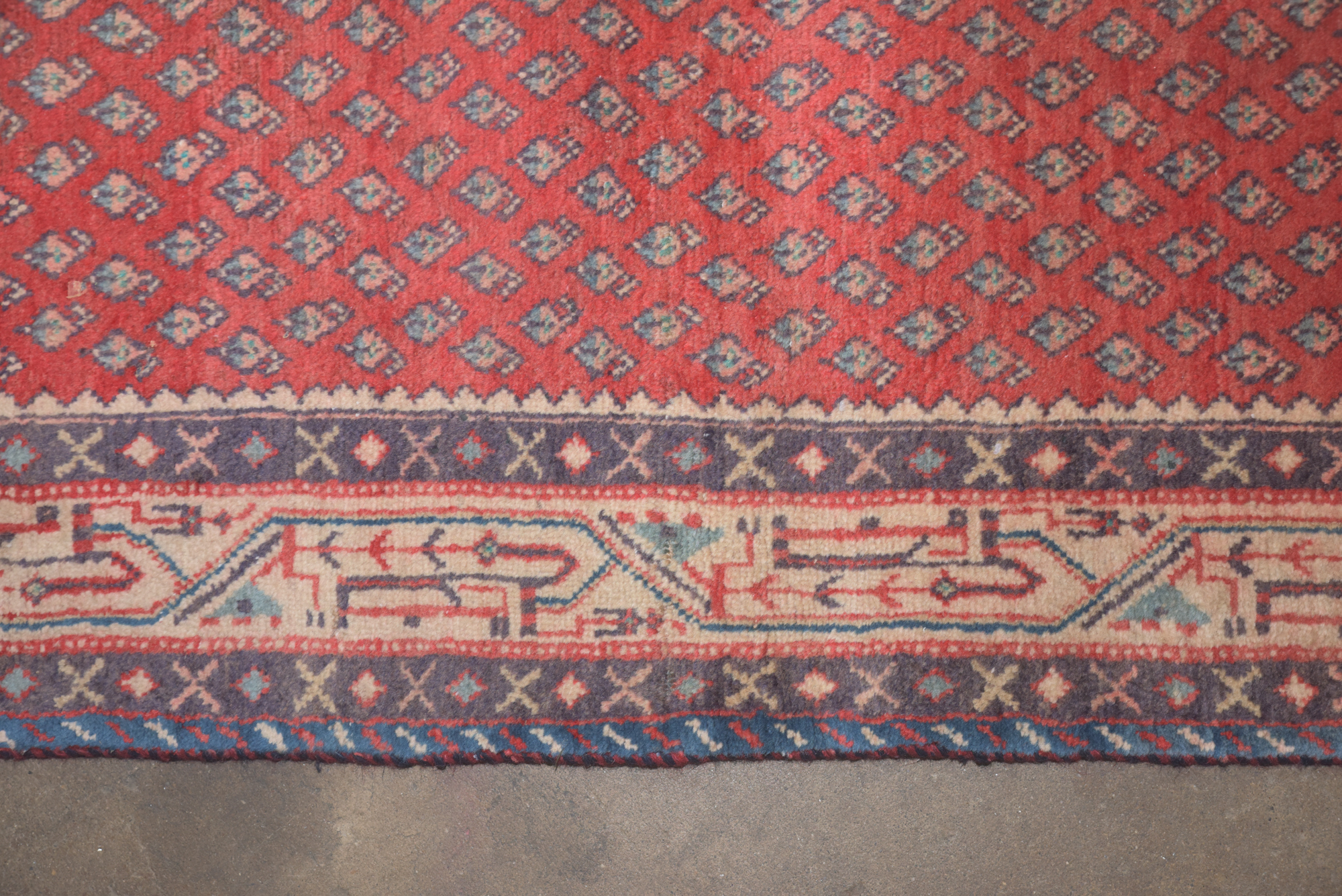Hand-Knotted Persian Hamadan Mir-a-Boteh Wool Carpet Runner