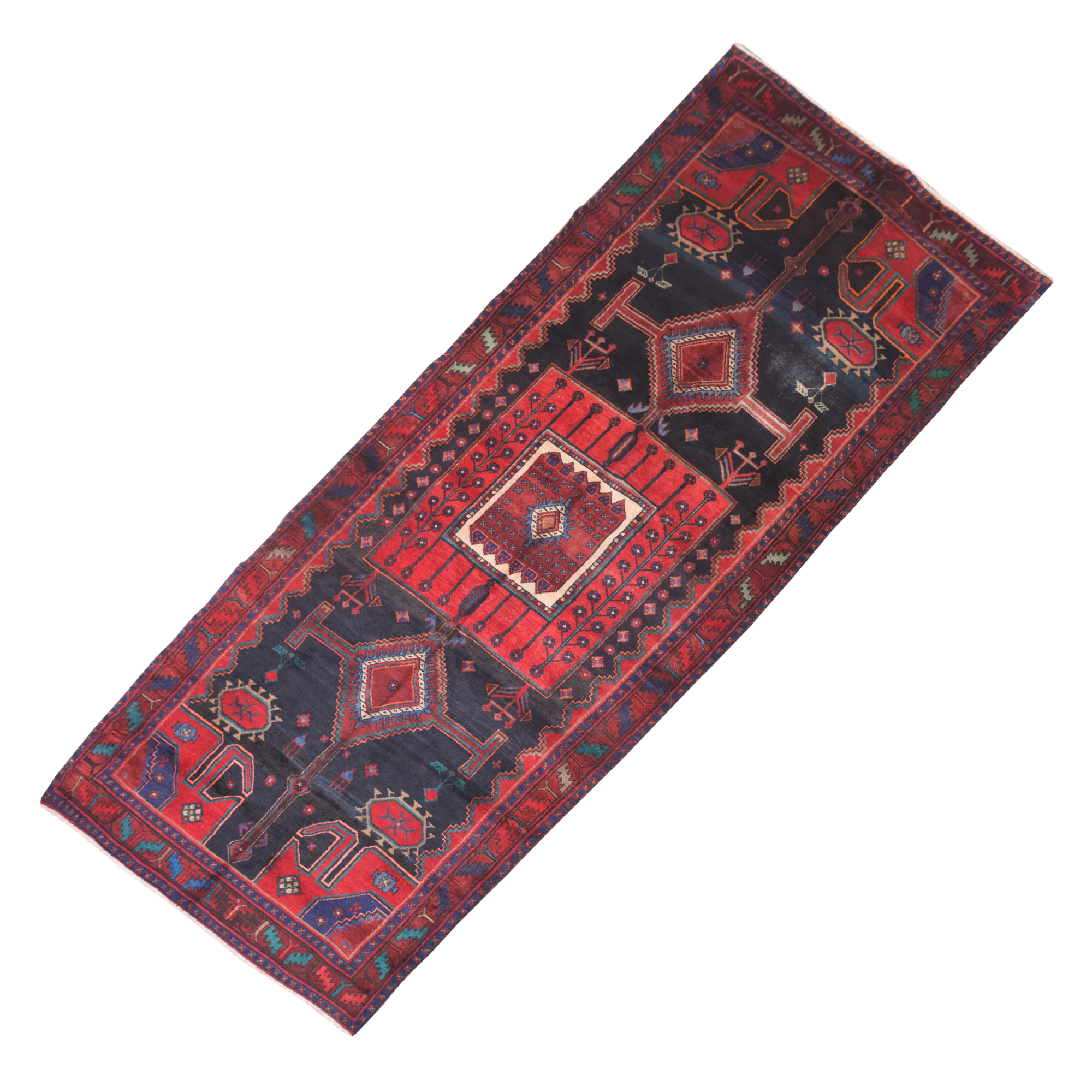 Hand-Knotted Persian Hamadan Wool Long Rug