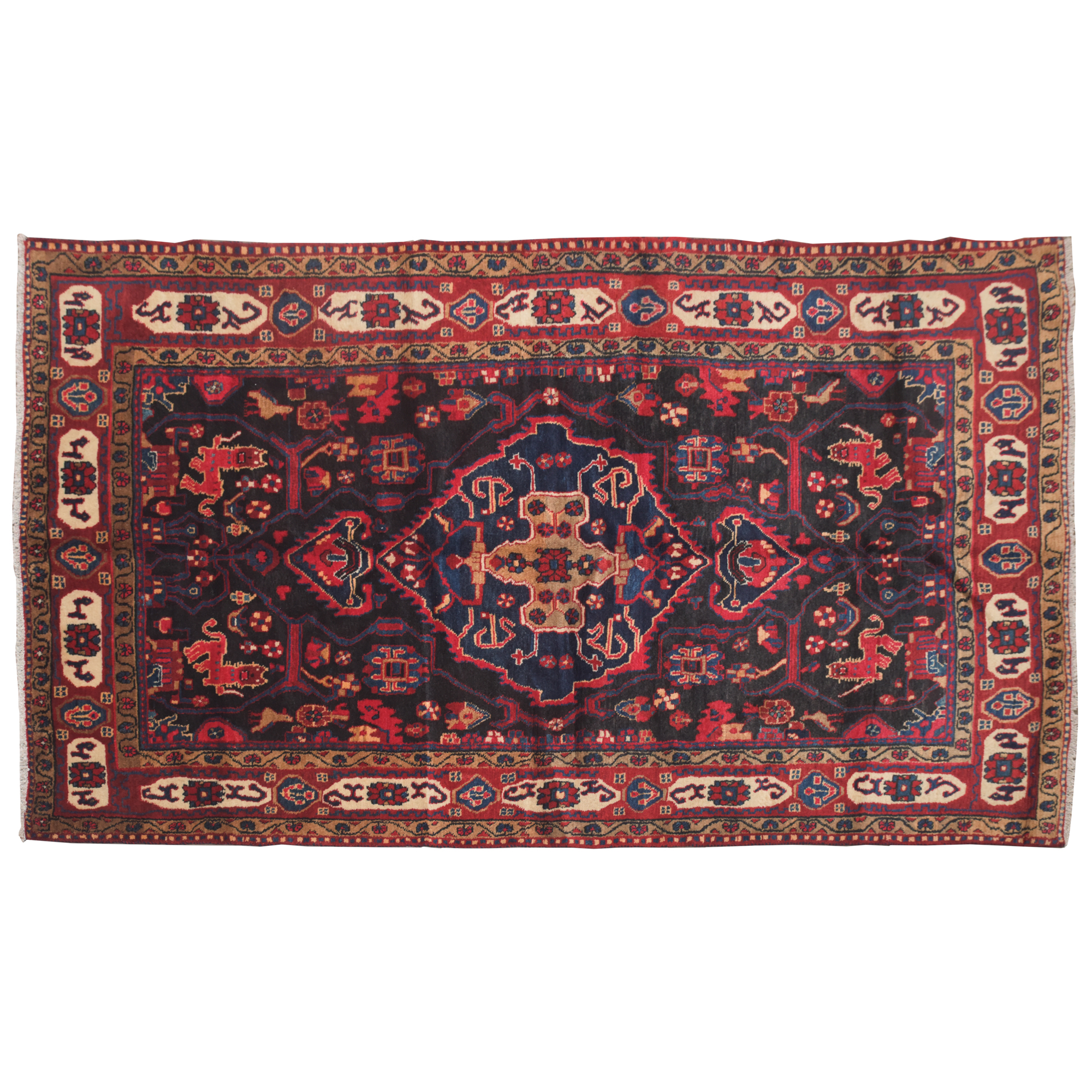 Hand-Knotted Persian Hamadan Pictoral Area Rug