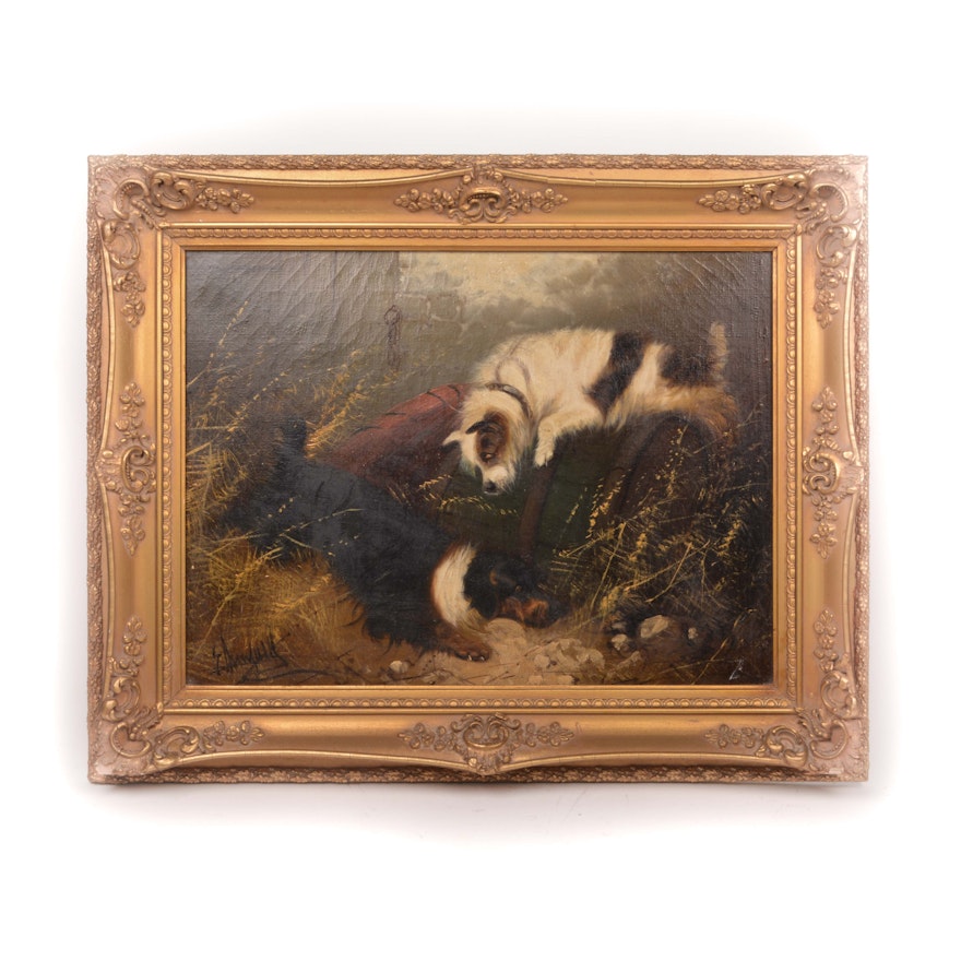 Edward Armfield Oil Painting of Dogs in Landscape