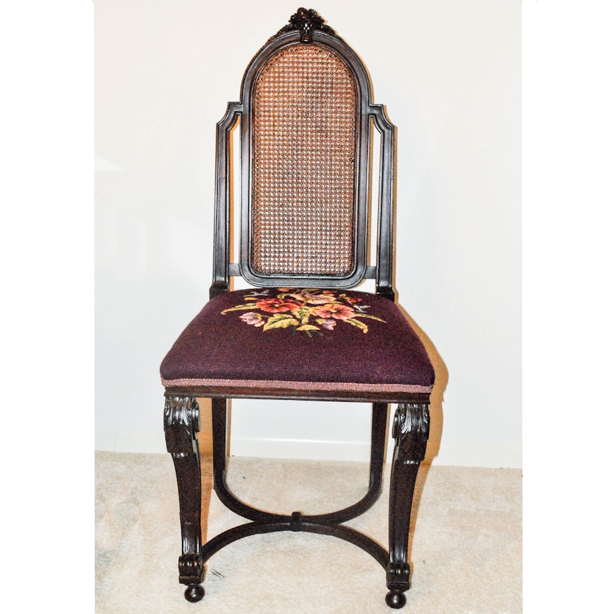 Cane Back Needlepoint Side Chair