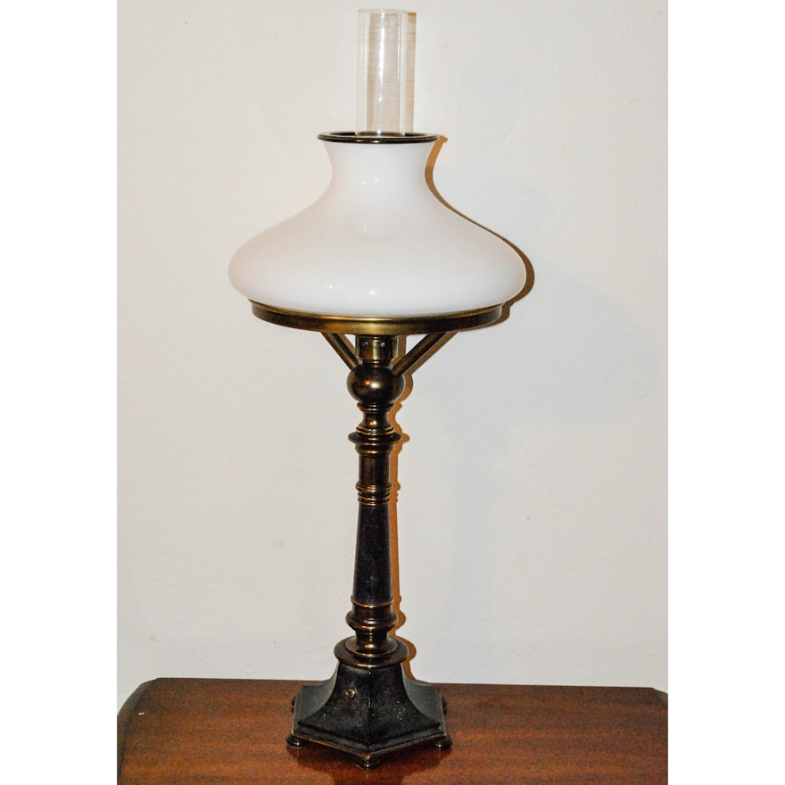 Metal Table Lamp With Glass Shade