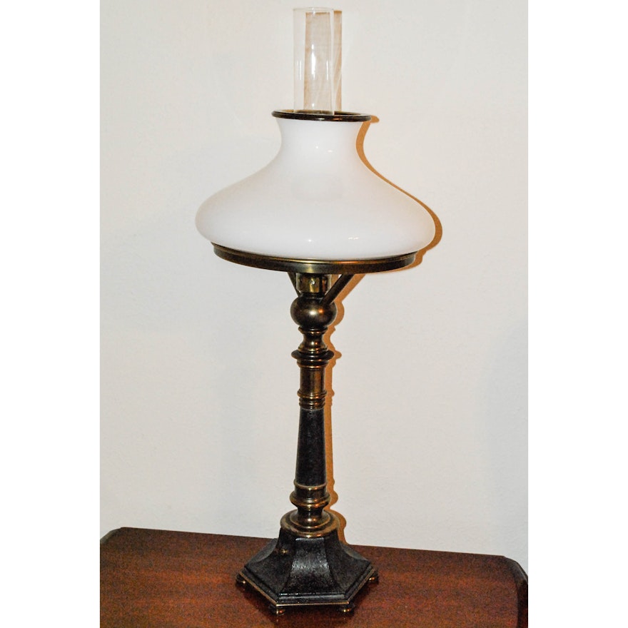 Metal Table Lamp With Glass Shade