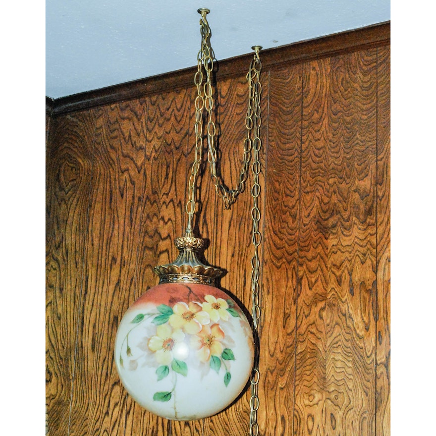 Vintage Floral Motif Hanging Globe Glass Lamp