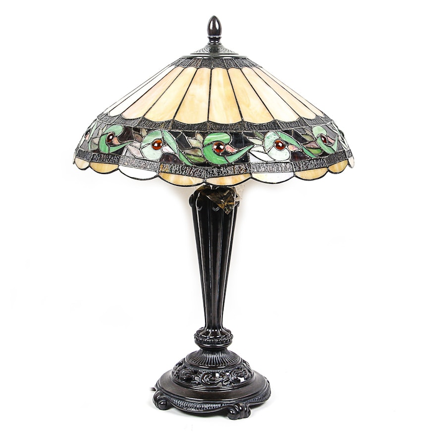 Metal Table Lamp With Lacquered Glass Shade