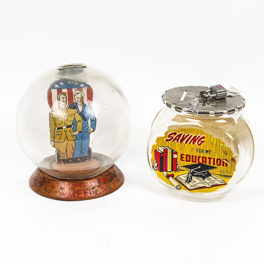 Vintage Military and Education Glass Bubble Banks
